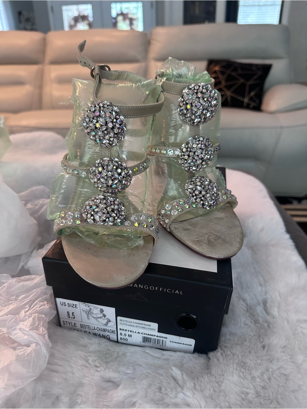 Azalea Wang Beaded Champagne Gladiator Sandals - Designer Style new size 8